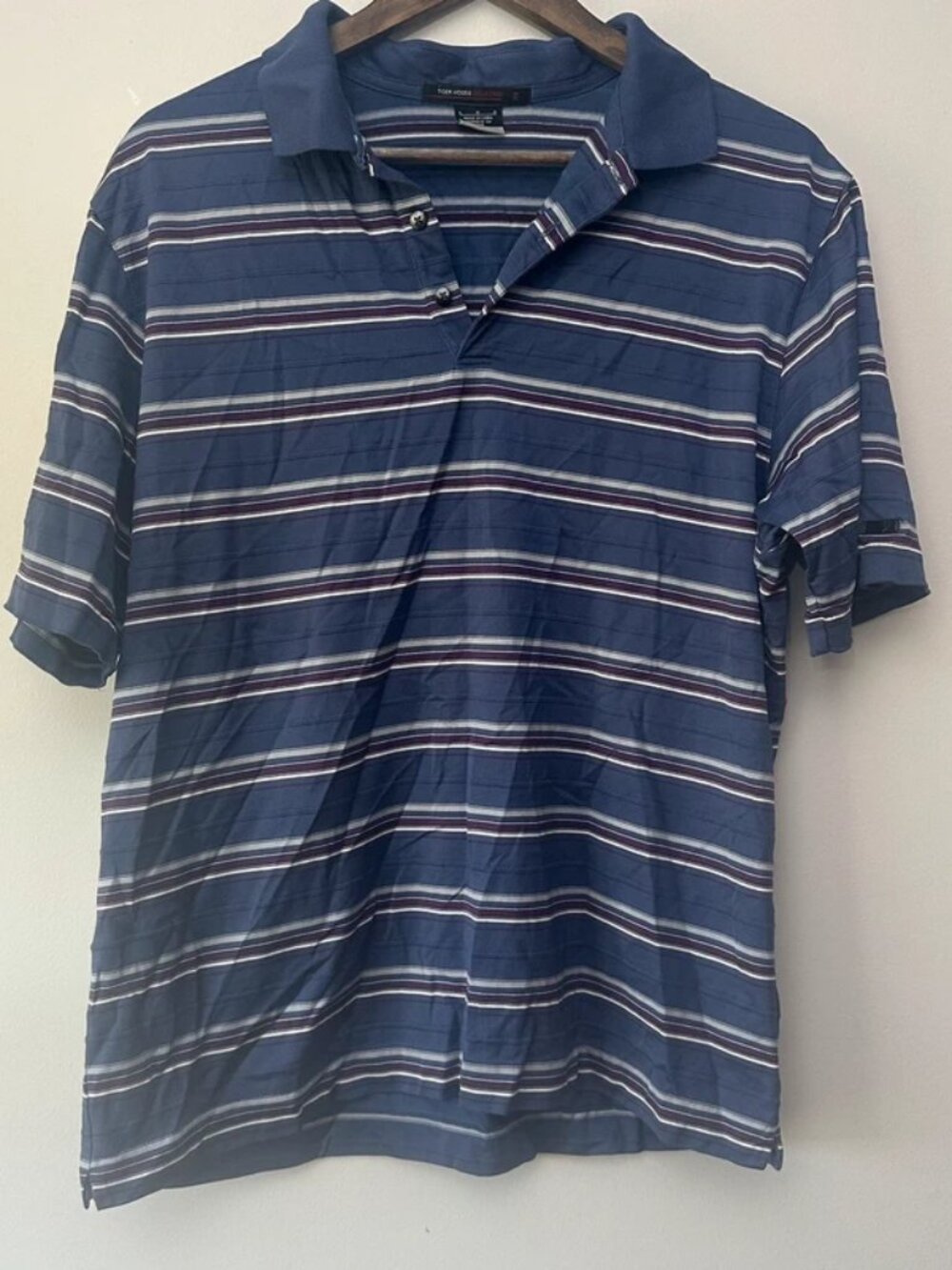 Tiger Woods Collection Men’s Large Striped Golf Polo Shirt Blue Dri-Fit